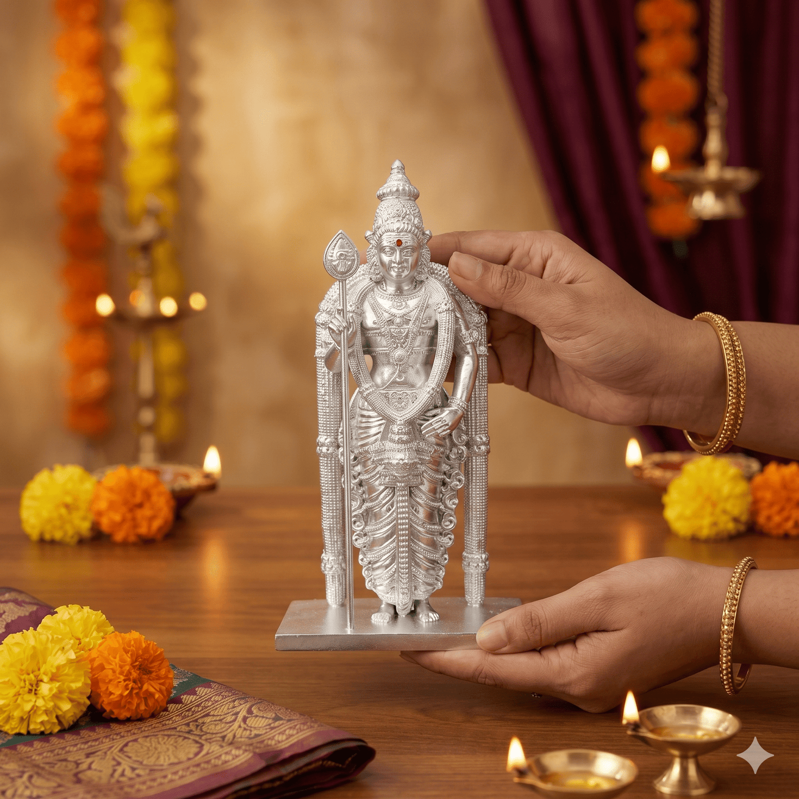 Lord Murugan Idol – 7 Inch Silver Lord Murugan Idol – 7 Inch Silver