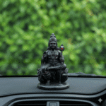 Seated Lord Murugan Idol (4 Inch,Matte Black) for car
