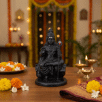 Seated Lord Murugan Idol (4 Inch,Matte Black)