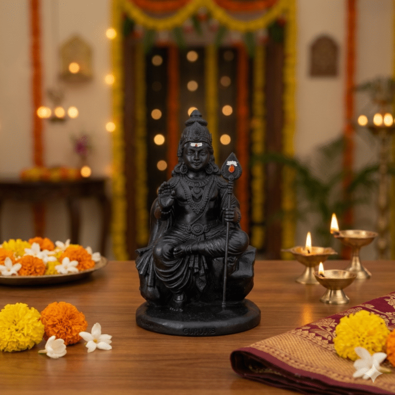 Seated Lord Murugan Idol (4 Inch,Matte Black)