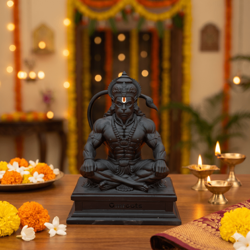 Meditating Hanuman Ji Black Edition Idol 3.5 Inch – 3D Printed Premium Black Matte Murti for Home Temple and Gifting | OmRoots