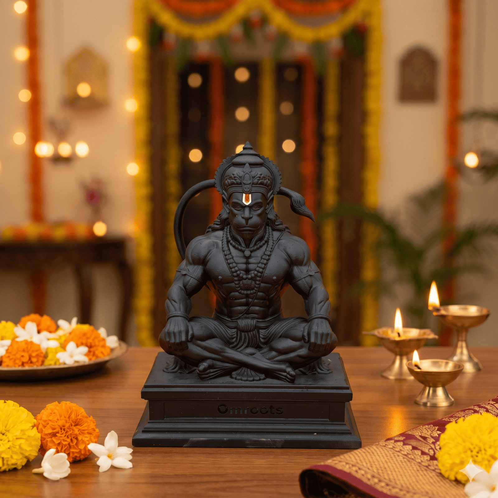 Meditating Hanuman Ji Black Edition Idol 3.5 Inch – 3D Printed Premium Black Matte Murti for Home Temple and Gifting | OmRoots Meditating Hanuman Ji Black Edition Idol 3.5 Inch – 3D Printed Premium Black Matte Murti for Home Temple and Gifting | OmRoots
