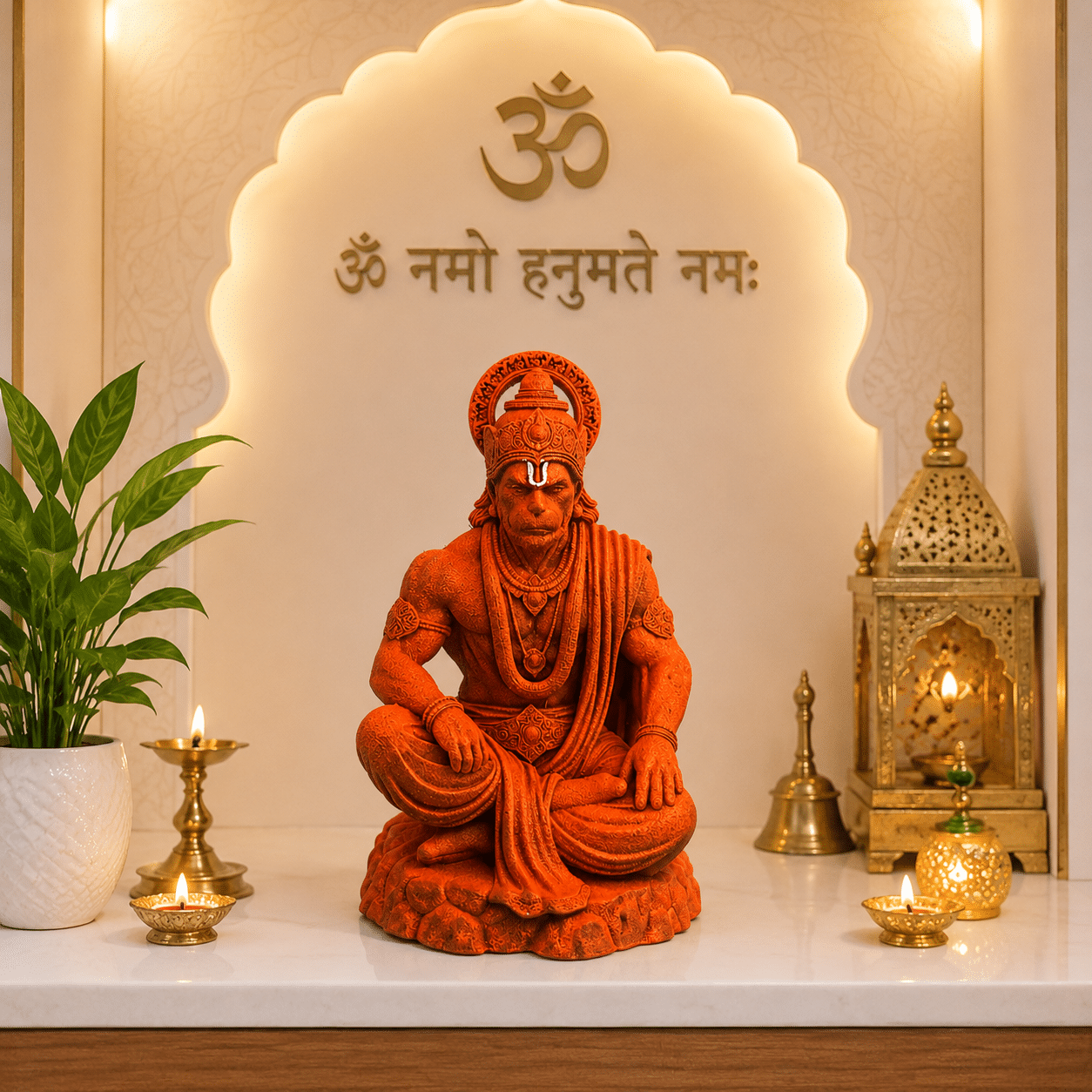 420a5f11-fc5f-4e9b-8211-32361a9549aa OmRoots Shri Ram Bhakt Hanuman Ji Murti for Car Dashboard & Home Mandir | 3.5 Inch UV Resin Idol | Premium Orange Black Finish | Spiritual Decorative Idol - Image 1
