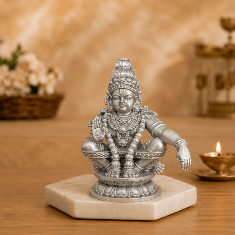 Ayyappan Swami for Home Pooja & Car Decor (3.5 Inch) - Silver