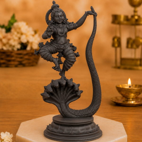 Dancing Krishna on Kaliya Idol – Black Edition (7 Inch) | 3D Printed Premium Murti