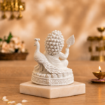 Divine Bala Murugan White Idol with Vel & Peacock for Home Pooja & Car Decor (3.5 Inch) - Image 5